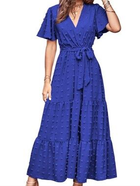 Amazon Royal Blue Textured Maxi Wrap Dress